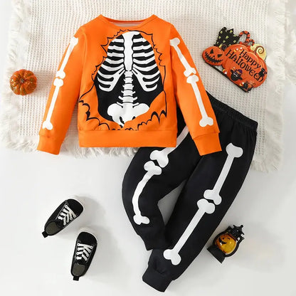 Pudcoco Kids Baby 2Pcs Halloween Outfits Long Sleeve Skeleton Print Sweatshirt + Pants Set Toddler Clothes 2-7T Trikidsworld