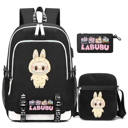 3Pcs/set Cute Backpack Shoulder Bag Pencil Case Boy Girl Teen Student Backpack Schoolbag Women Large Capacity Travel Bag Mochila Trikidsworld