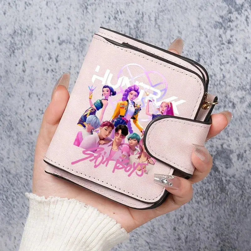 KPop Demon Hunters Leather PU Women's Short Wallet Fashion Casual Trifold Buckle Wallets Multi-Card Holder Cute Anime Coin Purse Trikidsworld
