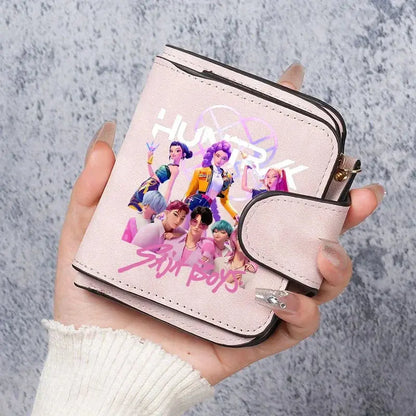 KPop Demon Hunters Leather PU Women's Short Wallet Fashion Casual Trifold Buckle Wallets Multi-Card Holder Cute Anime Coin Purse Trikidsworld