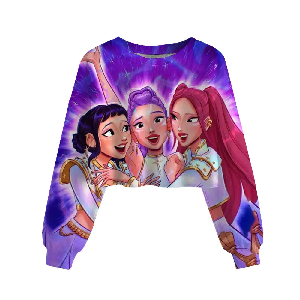 Casual Girls Movie Fans Gift Crop Hoodie Manga Kids Huntrix Kpop Demon Hunters Children's Sweatshirt Cute Tiger Hoody Trikidsworld
