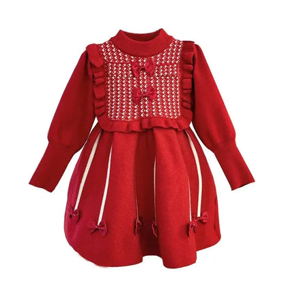 2025 New Christmas Baby Party Dress 2-6Yrs Children Clothes Baby Girl Birthday Party Dress Red Bow Knitted Kids Princess Dresses Trikidsworld