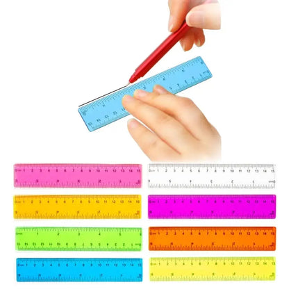 8 Pcs 15CM Colorful Transparent Ruler Plastic Rulers Straight Shatterproof Ruler Math Supplies School Office Measuring Tools Trikidsworld