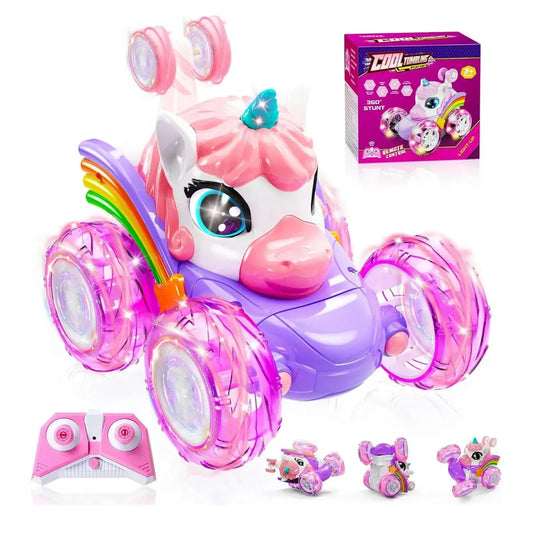 Unicorn Remote Control Car for Girls, 360° Rotating 4WD Stunt RC Cars with Cute Lights, Rechargeable Toys-Kid Birthday Gifts Trikidsworld