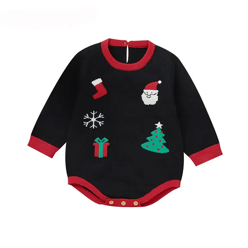 2025 Christmas Baby unisex Jumpsuit Green Newborn Cute Clothes Autumn Winter Boys Girls Round Neck Christmas Gift Knit Bodysuit Trikidsworld