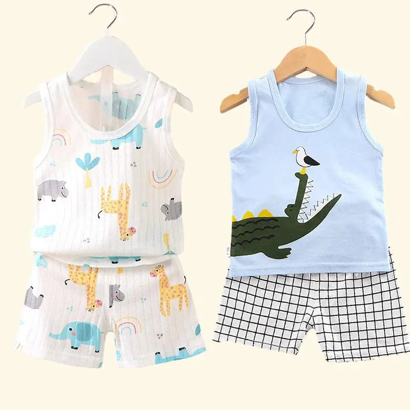 Children's Clothing Print Sleeveless Tops Shorts Cute Breathable Kids Summer Vest Shorts Set Tank Top for Baby Clothing Children Trikidsworld