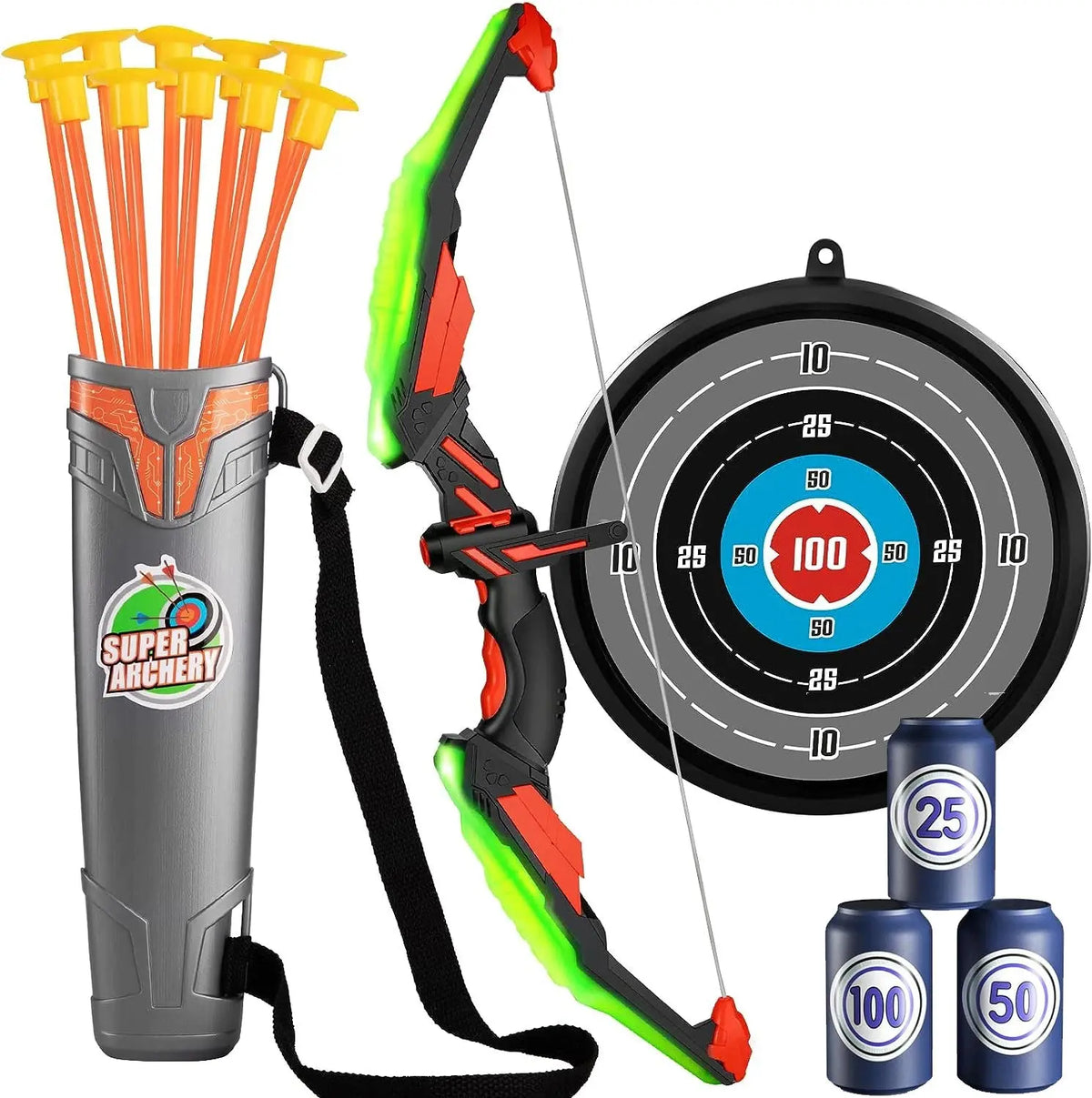 Kids Bow and Arrow Set, LED Light Up Archery Toys Set for Kids Ages 4-8 8-12, with 10 Suction Cup Arrows, Target & Quiver, Boys Trikidsworld