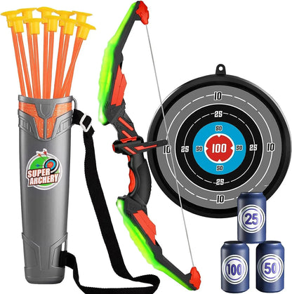 Kids Bow and Arrow Set, LED Light Up Archery Toys Set for Kids Ages 4-8 8-12, with 10 Suction Cup Arrows, Target & Quiver, Boys Trikidsworld