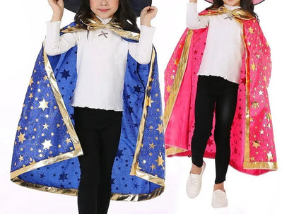 Children Halloween Cloak with Witch Hat Teens Christmas Costume Kids Star Party Robe Boy Girl Birthday Lace Up Photography Props Trikidsworld