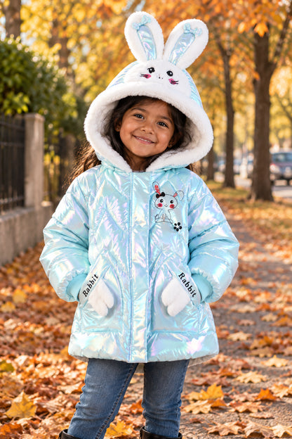 2025 Winter Jacket For Girls Coat Cute Rabbit Ears Waterproof Shiny Hooded Children Outerwear 1-6 Year Baby Kids Parkas Snowsuit Trikidsworld