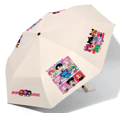 Anime Kpop Demon Hunters Surrounding Prints Sunscreen Folding Rain Umbrella Reinforce Durable Wind Resistance Children's Gift Trikidsworld
