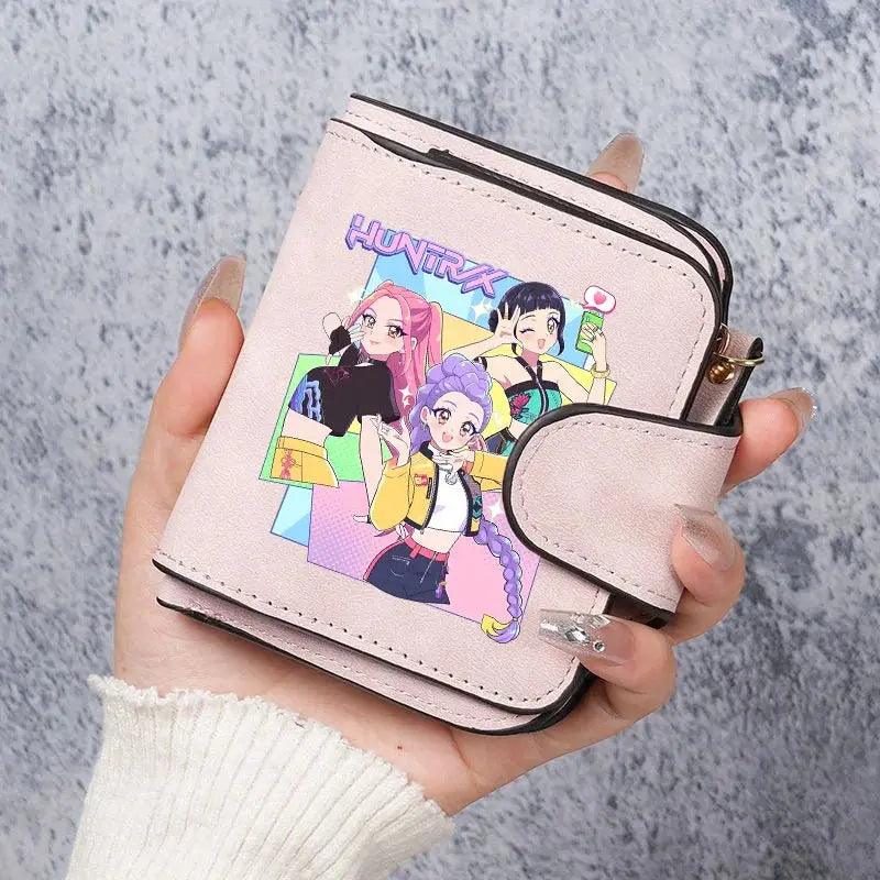 KPop Demon Hunters Leather PU Women's Short Wallet Fashion Casual Trifold Buckle Wallets Multi-Card Holder Cute Anime Coin Purse Trikidsworld
