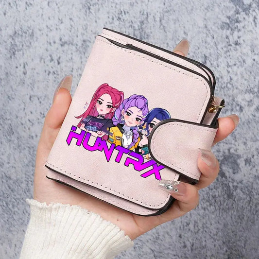 KPop Demon Hunters Leather PU Women's Short Wallet Fashion Casual Trifold Buckle Wallets Multi-Card Holder Cute Anime Coin Purse Trikidsworld