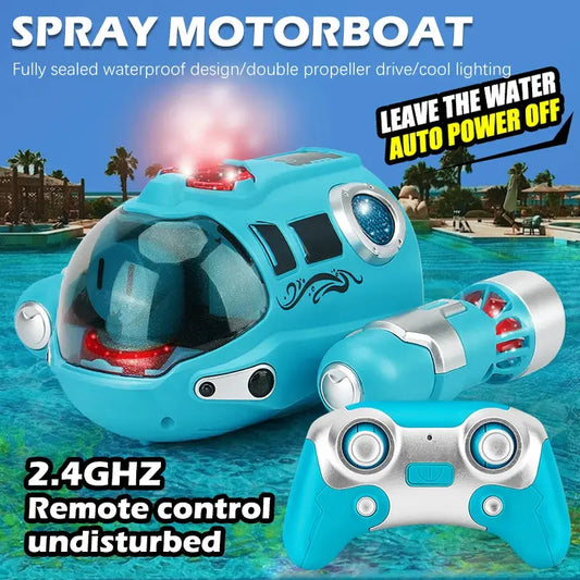 2.4GHz Rc Boat Toys Remote Control Boat Waterproof Spray Swimming Pool Bathing RC Steamboat For Boys And Girls Children's Gift Trikidsworld