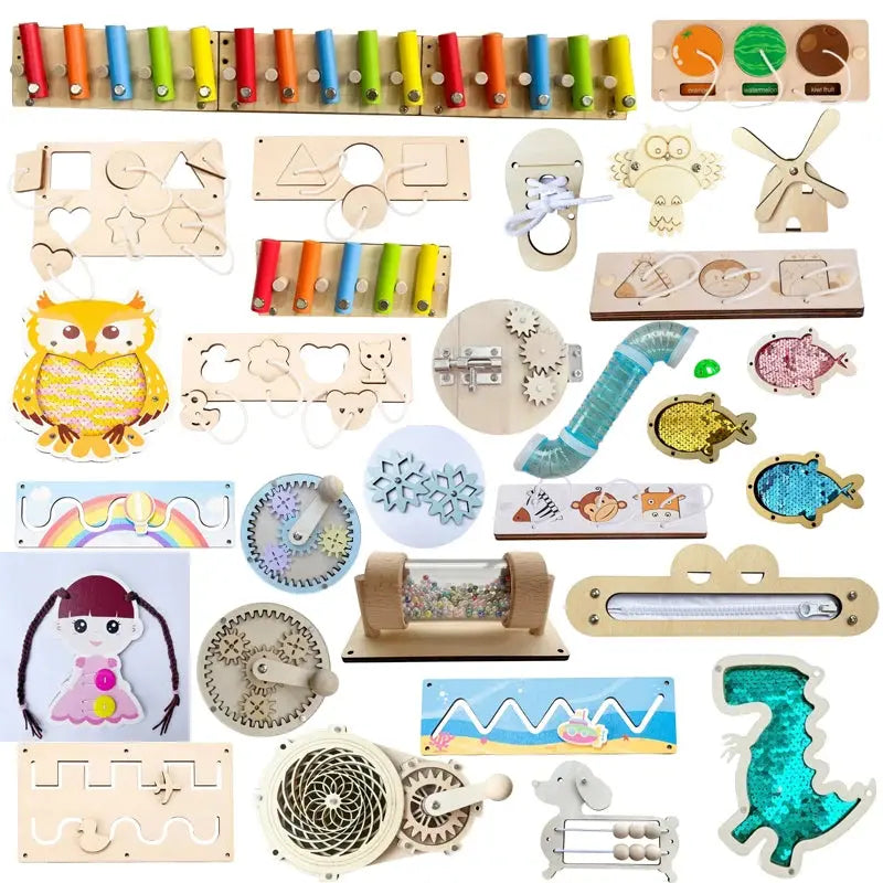 DIY Montessori  Busy Board Material Accessories Rainbow Card Water Pipe Aid Early Education Learning Skill Toy Wooden Toys Gifts Trikidsworld
