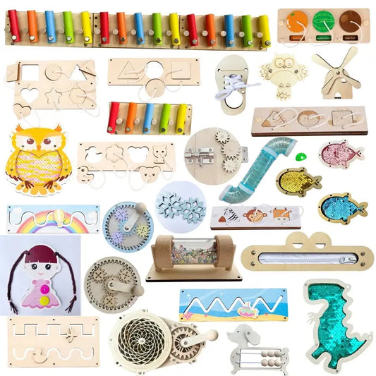 DIY Montessori  Busy Board Material Accessories Rainbow Card Water Pipe Aid Early Education Learning Skill Toy Wooden Toys Gifts Trikidsworld