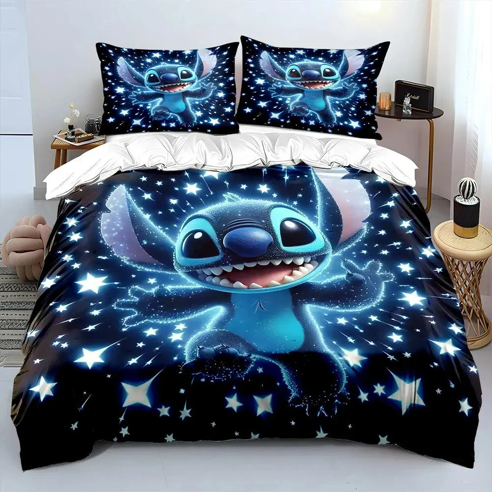 MINISO Disney Stitch Print Bedding Set Children 3 Pieces King Size Bed Set Pillowcase Adult Child Bed Cover Bedroom for Gifts Trikidsworld