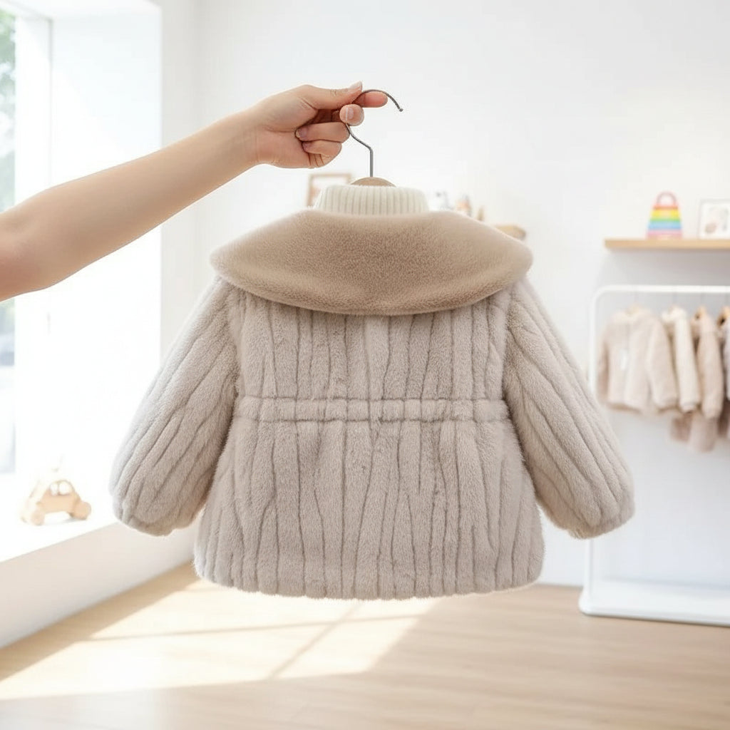 Kids Girls Baby Fluffy Jackets Children Faux Fur Bow Coats Winter Thick Warm Outerwear Lapel Casual Clothes 1-5 Years Trikidsworld