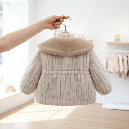 Kids Girls Baby Fluffy Jackets Children Faux Fur Bow Coats Winter Thick Warm Outerwear Lapel Casual Clothes 1-5 Years Trikidsworld