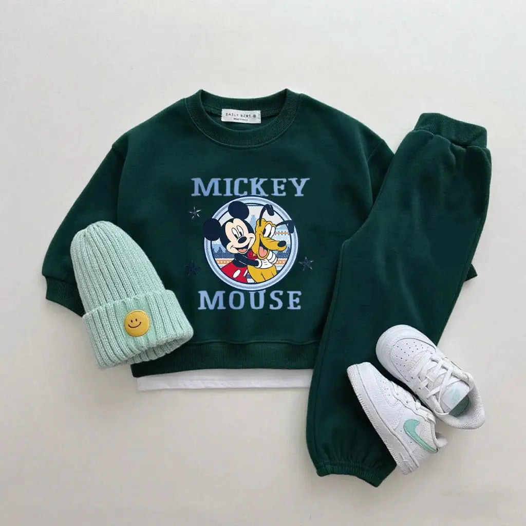 Boys Trendy Wear Long-sleeved Tracksuits Children 2026 Costume Mickey Mouse Tops Green Sweatpants New Two Piece Baby Clothing Trikidsworld