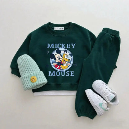 Boys Trendy Wear Long-sleeved Tracksuits Children 2026 Costume Mickey Mouse Tops Green Sweatpants New Two Piece Baby Clothing Trikidsworld