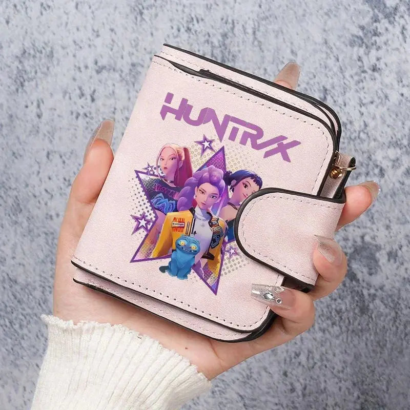 KPop Demon Hunters Leather PU Women's Short Wallet Fashion Casual Trifold Buckle Wallets Multi-Card Holder Cute Anime Coin Purse Trikidsworld