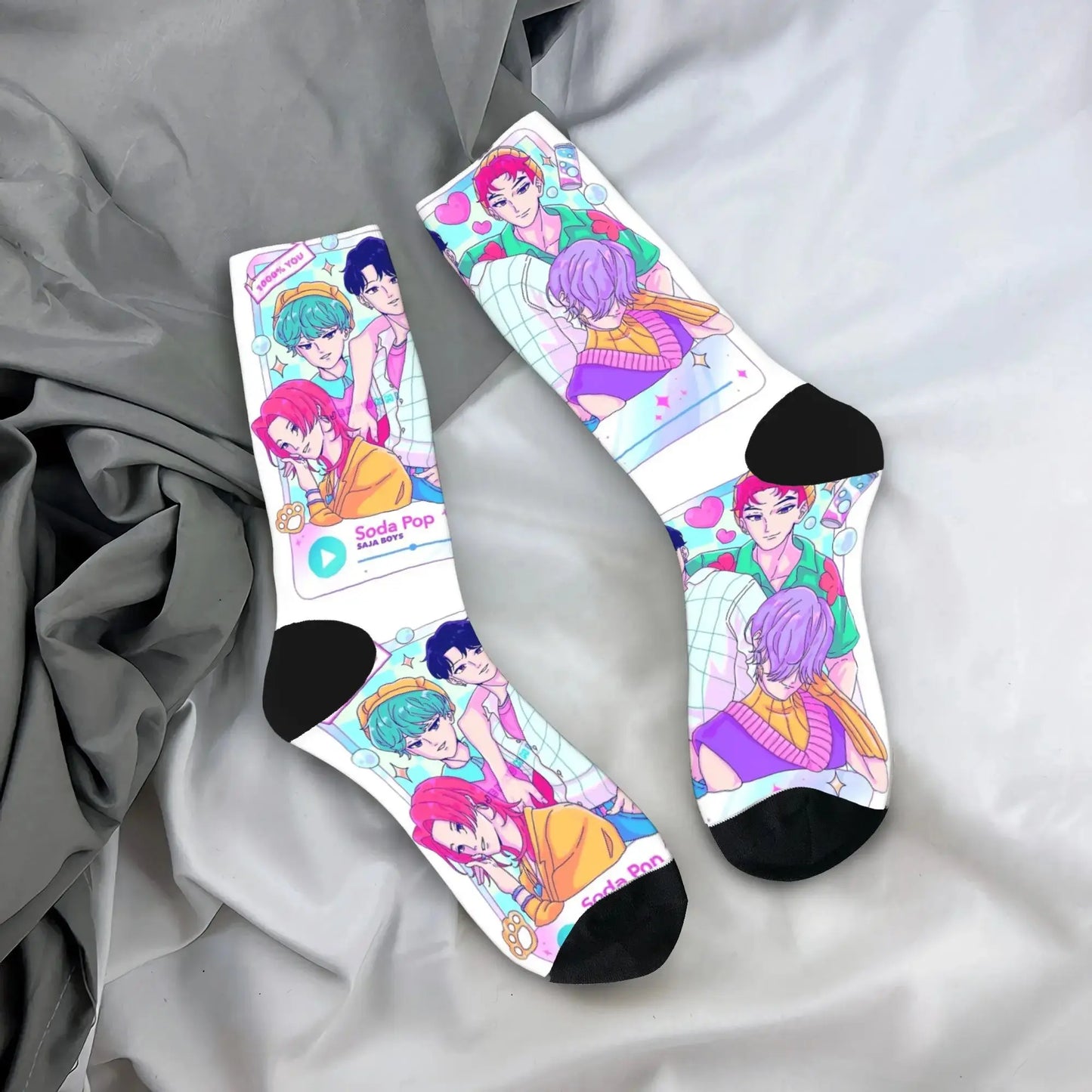 Baby Saja KPop Demon Hunters Chibi Art Stockings Custom Leisure Socks Autumn Non Skid Socks Men Outdoor Sports Medium Soft Socks Trikidsworld