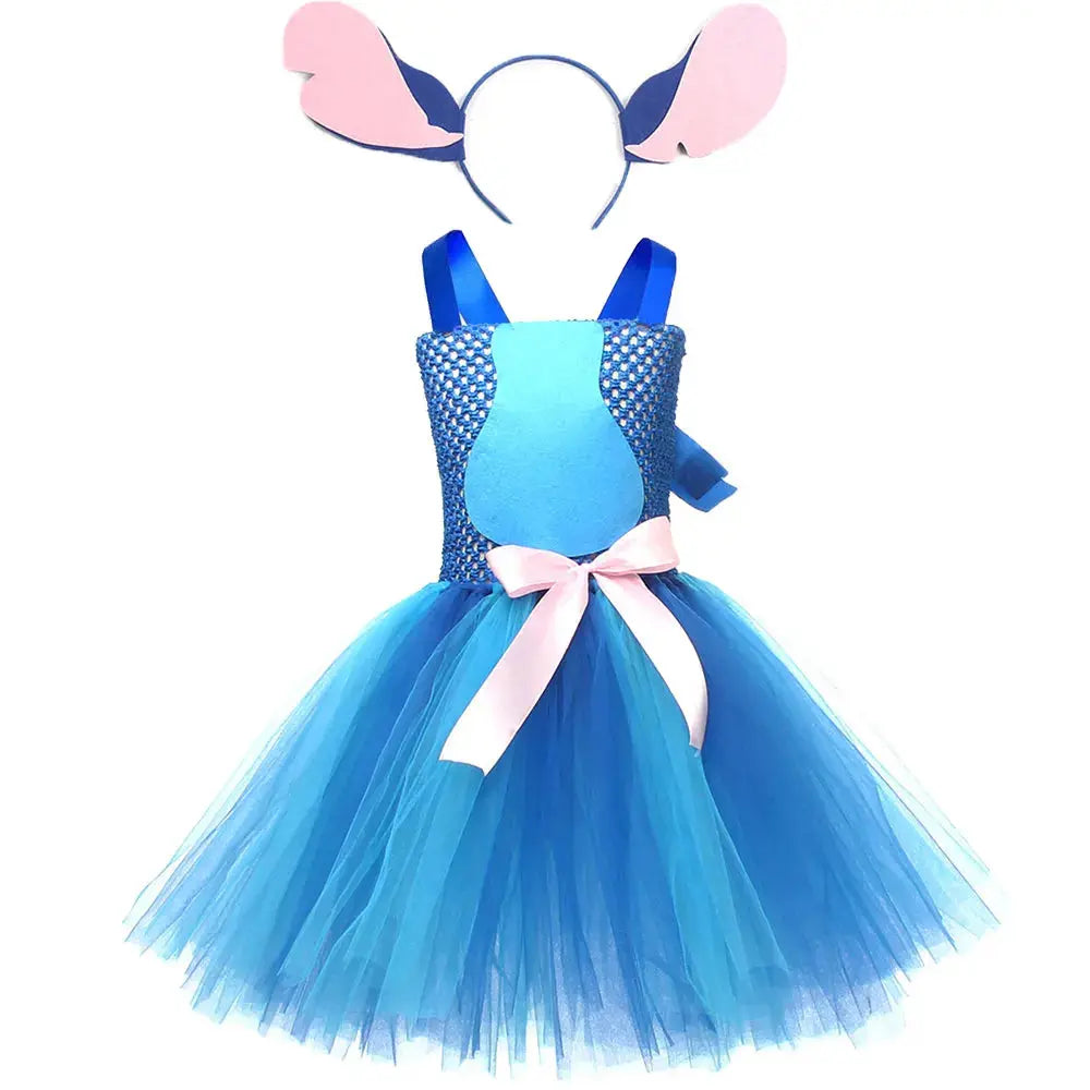 Movie Girls Alien Dog Costume Cartoon Blue Tulle Festival Dress Lilo Tutu Dress Maia Kealaha  Live-action Character Dress Up Trikidsworld