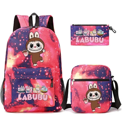 3Pcs/set Cartoon Printed Backpack Teenager Student Boy Girl Schoolbag Larger Capacity Bagpack Travel Bag Kid Gift Mochila Trikidsworld
