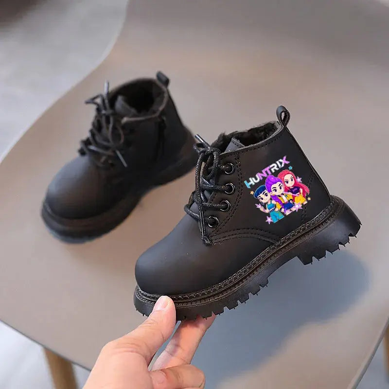 Kpop Demon Hunters Winter Shoes Children's Short Boots Outdoors Velvet Kids Boots For Girls Anti-slip Thick Bottom Warm Boots Trikidsworld