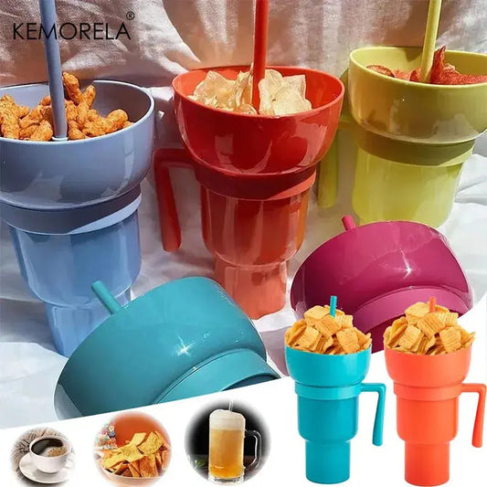 New 2 IN 1 Creative Popcorn Snack Cup Integrated Beverage Cup With Handle Portable Beverage Cup Novel Design And Many Functions Trikidsworld