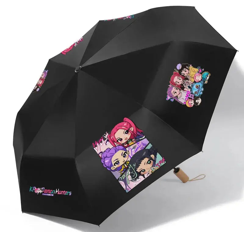 Anime Kpop Demon Hunters Surrounding Prints Sunscreen Folding Rain Umbrella Reinforce Durable Wind Resistance Children's Gift Trikidsworld