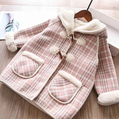 Girls' Plaid Hooded Fleece Coat - Winter Jacket for 2-9 Years, Cozy Kids Outerwear for Baby Toddler Coat for Girls Trikidsworld