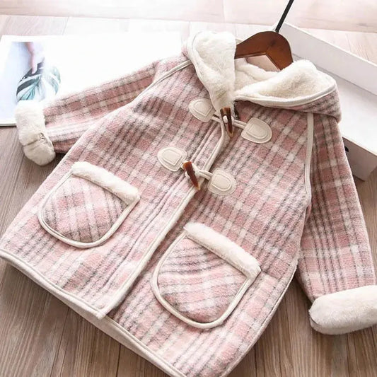 Girls' Plaid Hooded Fleece Coat - Winter Jacket for 2-9 Years, Cozy Kids Outerwear for Baby Toddler Coat for Girls Trikidsworld