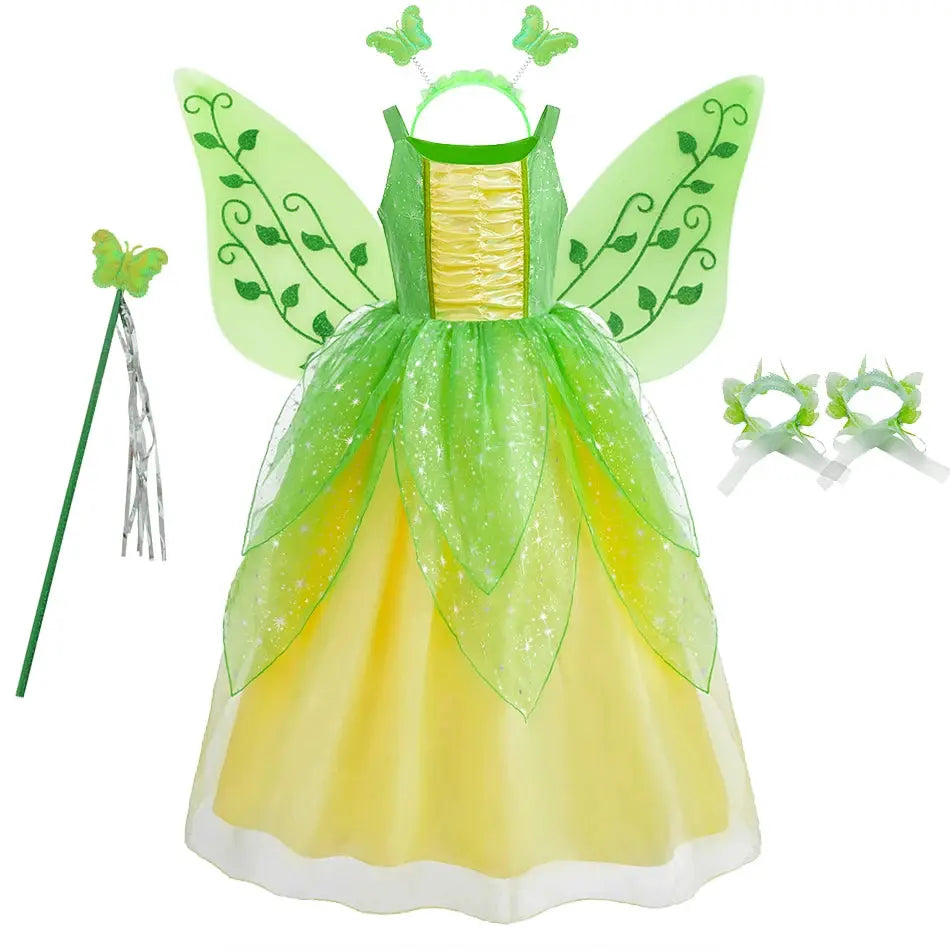 Kids Halloween Cosplay Costume Girls Fairy Witch Party Dress with Wing Children Green Black Carnival Christmas Birthday Clothes Trikidsworld