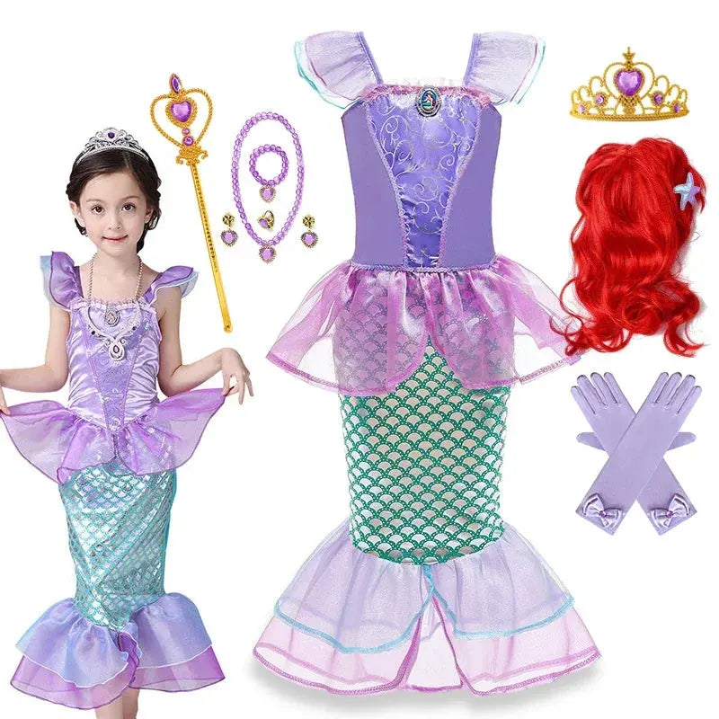 Little Mermaid Ariel Costume for Girl Dress up Party Children Flounce Sequin Disguise Halloween Princess Mermaid Apparel Outfits Trikidsworld