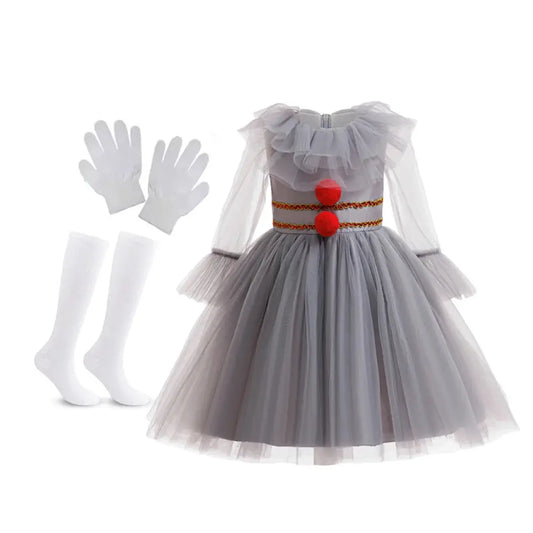 Girls Clown Dress and glove socks Halloween dress up Costume for Kids Creepy Clown Girls Cosplay Carnival Party Children Clothes Trikidsworld