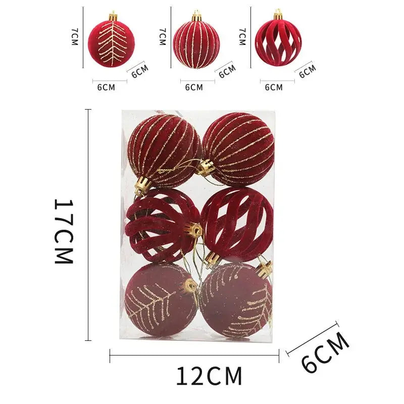 6/12pcs Velvet Christmas Tree Hanging Balls 6cm Flocked Ball Set Break-Resistant Ornaments for Home Holiday Wedding Party Decor Trikidsworld