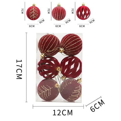 6/12pcs Velvet Christmas Tree Hanging Balls 6cm Flocked Ball Set Break-Resistant Ornaments for Home Holiday Wedding Party Decor Trikidsworld