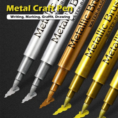 2/1Pc Brush Metallic Marker Pens Gold Silver Color Permanent Art Marker For Manga Crafts Scrapbooking School Stationery Supplies Trikidsworld