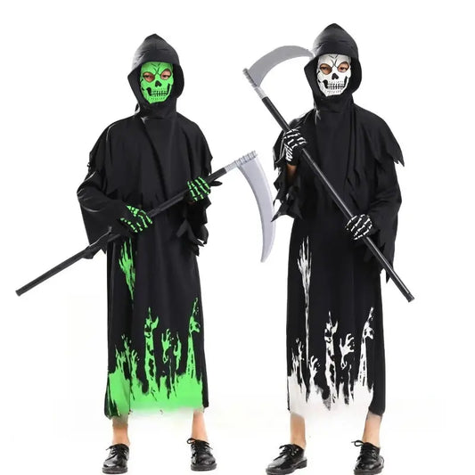 Hooded Kids Halloween Party Wear Death Cloak Unisex Boys Girls Night Noctilucent Anime Grim Reaper Cosplay Costume for Carnival Trikidsworld