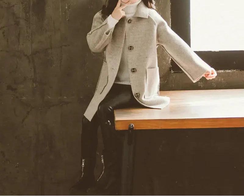Kids Winter Wool Blend Coats Vintage Fashion Teen Girls Beige Long Jackets Warm Outerwear Thick Jacket Child 6 8 10 12 Years Old Trikidsworld