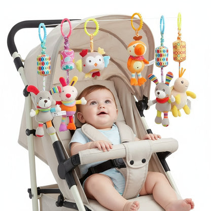 Baby Sensory Hanging Rattles Soft Learning Toy Plush Animals Stroller Infant Car Bed Crib with Teether for Bebe Babies Toddlers Trikidsworld