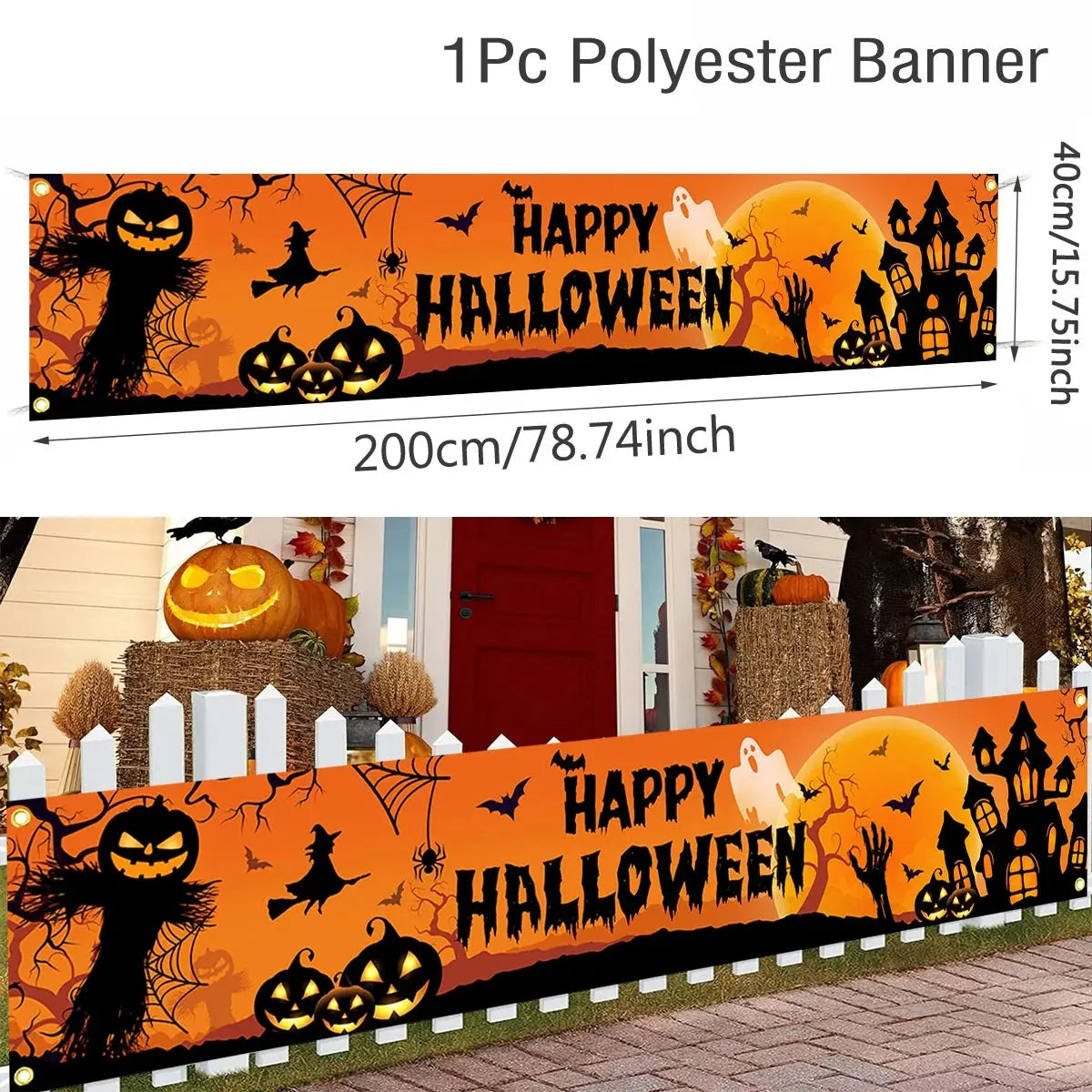 Happy Halloween Outdoor Banner Happy Halloween Decoration For Home Pumpkin Bat Print Backdrop Horror Theme Party Suppiles Trikidsworld