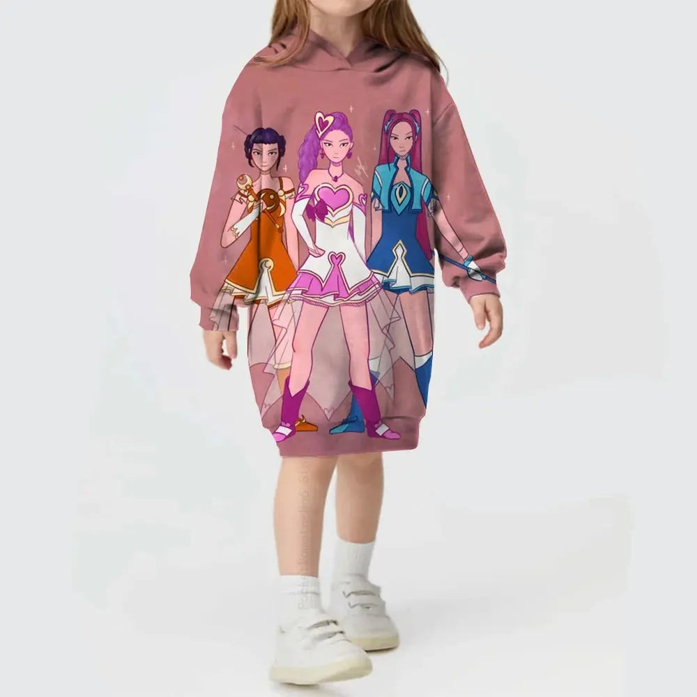 KPop Demon Hunters Hoodie Dress Fashion Rumi Sweatshirt Pullover Cute Long Sleeve Autumn Girls Cartoon Y2K Hoody Sportswear Trikidsworld
