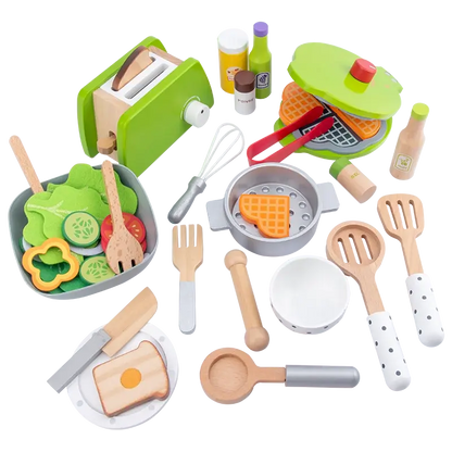 Wooden Kids Kitchen Set – Pretend Play with Pots & Food Trikidsworld