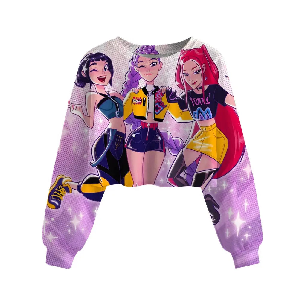 Casual Girls Movie Fans Gift Crop Hoodie Manga Kids Huntrix Kpop Demon Hunters Children's Sweatshirt Cute Tiger Hoody Trikidsworld