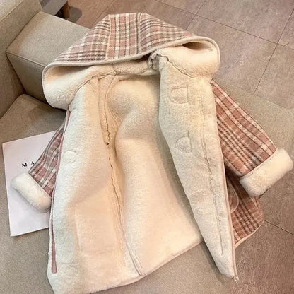 Girls' Plaid Hooded Fleece Coat - Winter Jacket for 2-9 Years, Cozy Kids Outerwear for Baby Toddler Coat for Girls Trikidsworld