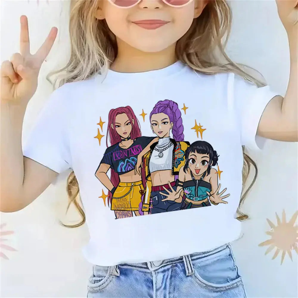 2025 Movie KPop Demon Hunters T-shirt Summer Short Sleeve Tee for Casual Loose Girl Boy Graphic Printed Tops Trikidsworld