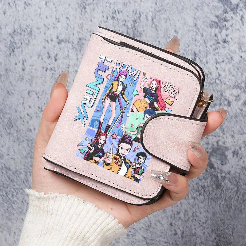 KPop Demon Hunters Leather PU Women's Short Wallet Fashion Casual Trifold Buckle Wallets Multi-Card Holder Cute Anime Coin Purse Trikidsworld